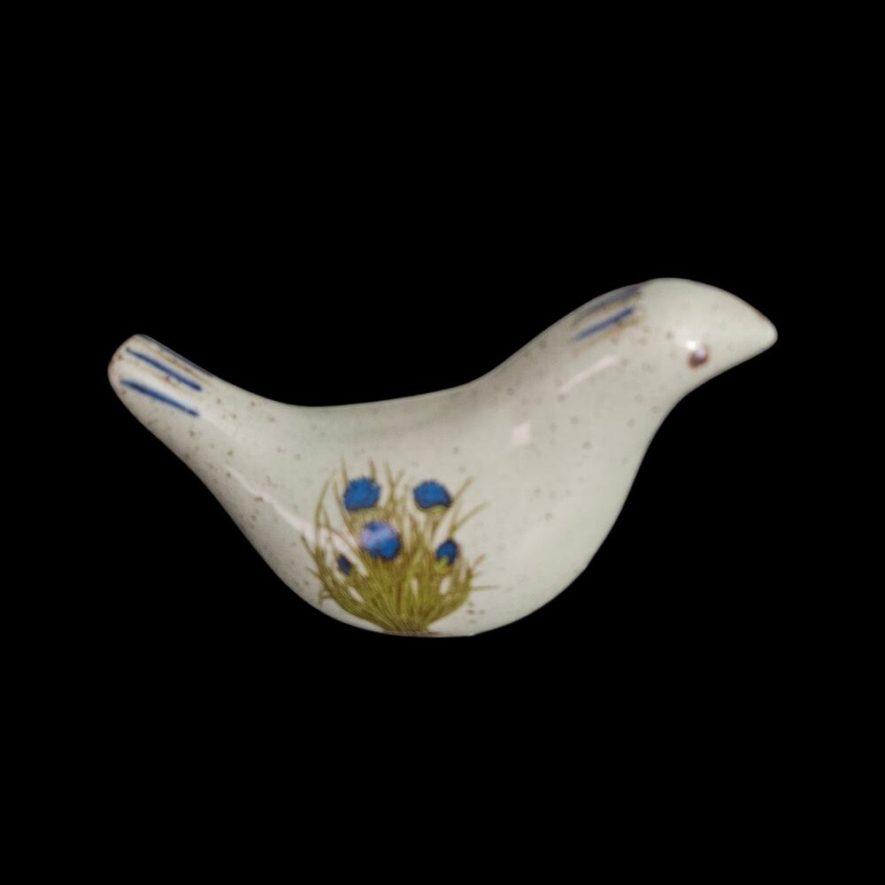 Vintage Ceramic Bird Salt Pepper Shakers Blue Floral Speckled Pottery Set - Picture 2 of 10